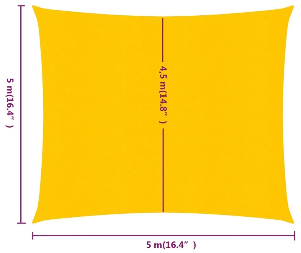 Para-sol estilo vela quadrado 160 g/m² 5x5 m PEAD amarelo