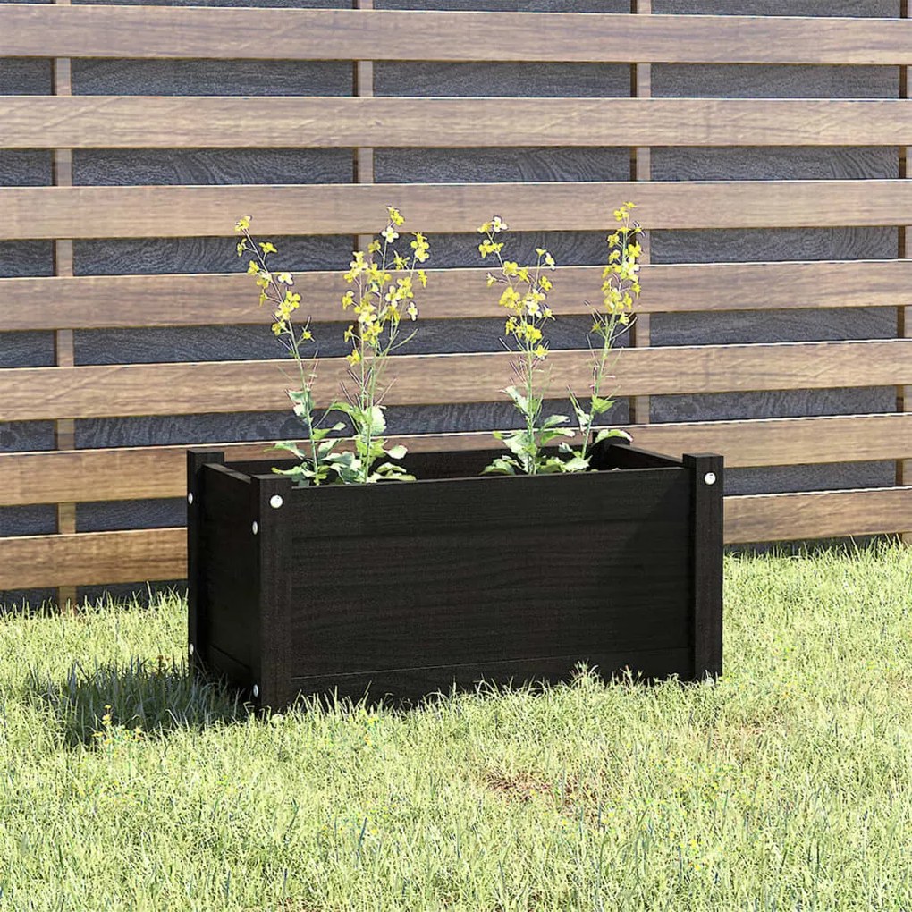vidaXL Vaso/floreira de jardim 60x31x31 cm pinho maciço preto