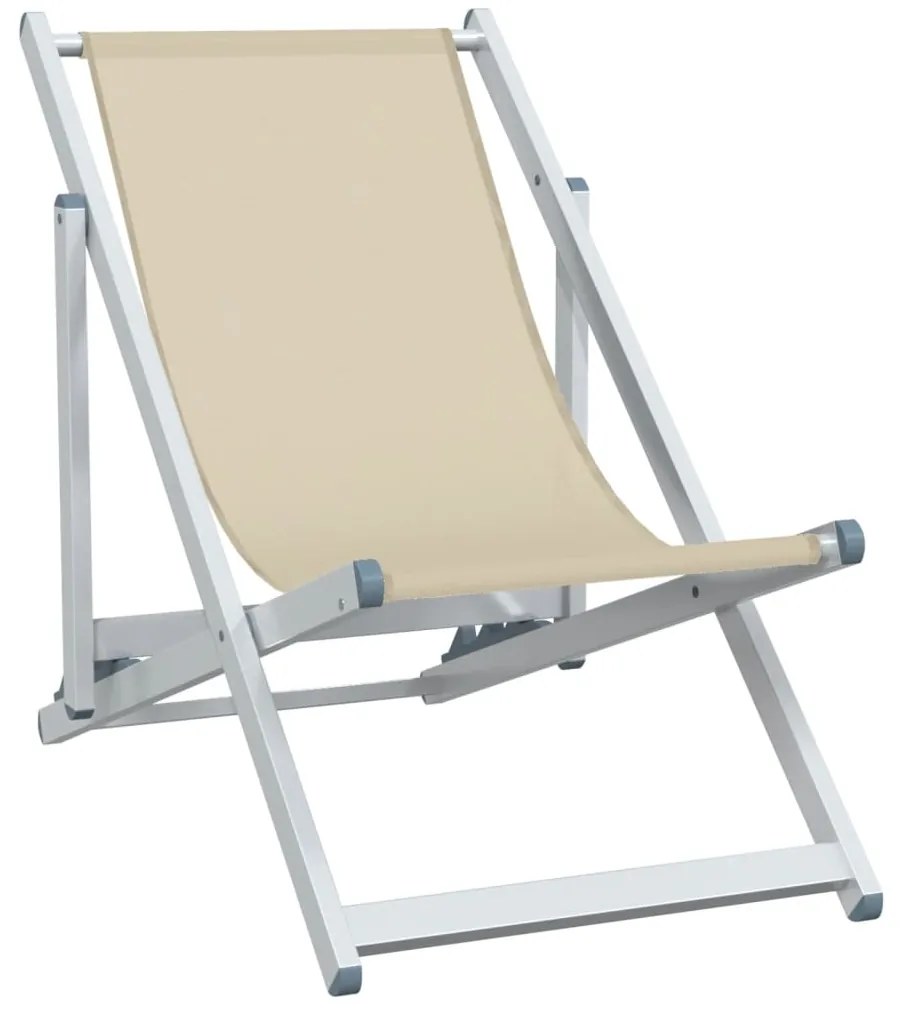 Cadeiras de praia dobráveis 2 pcs alumínio e textilene creme