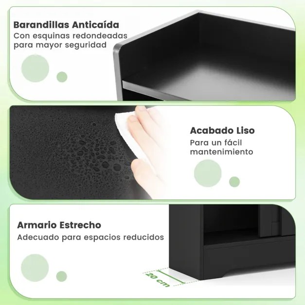 Armário de Cozinha ou Casa de Banho 60 x 20 x 80 cm com porta-papel higiênico, compartimento para escova e prateleiras ajustáveis com 2 portas desliza