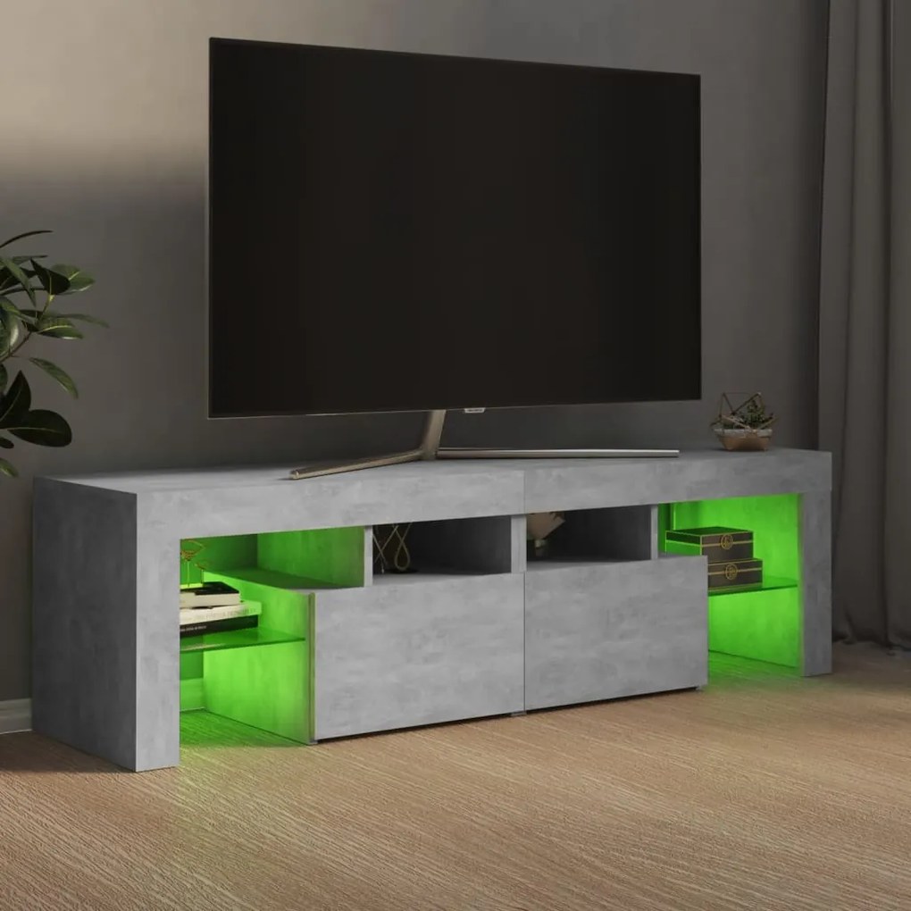 Móvel de TV com luzes LED 140x36,5x40 cm cinzento cimento
