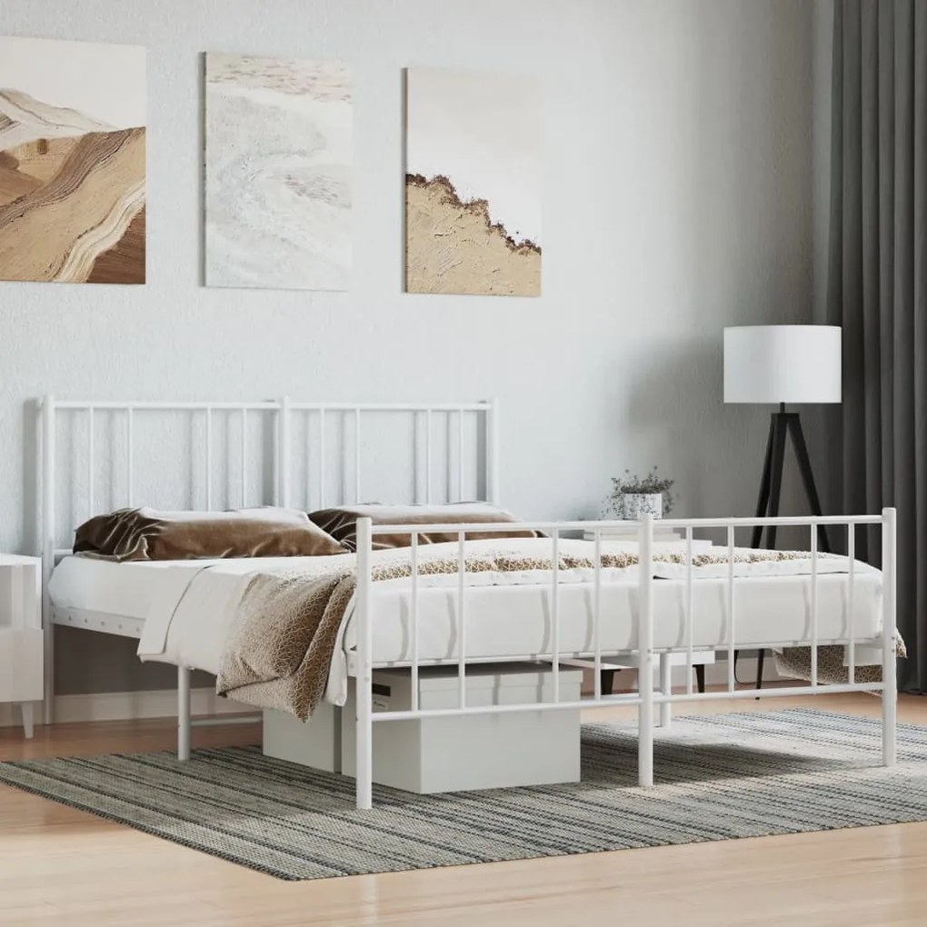 Estrutura de cama com cabeceira e pés 140x200 cm metal branco