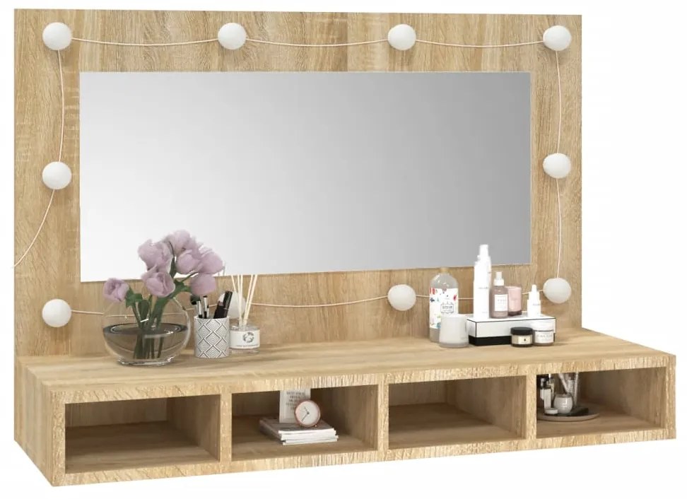 Armário espelhado com LED 90x31,5x62 cm carvalho sonoma