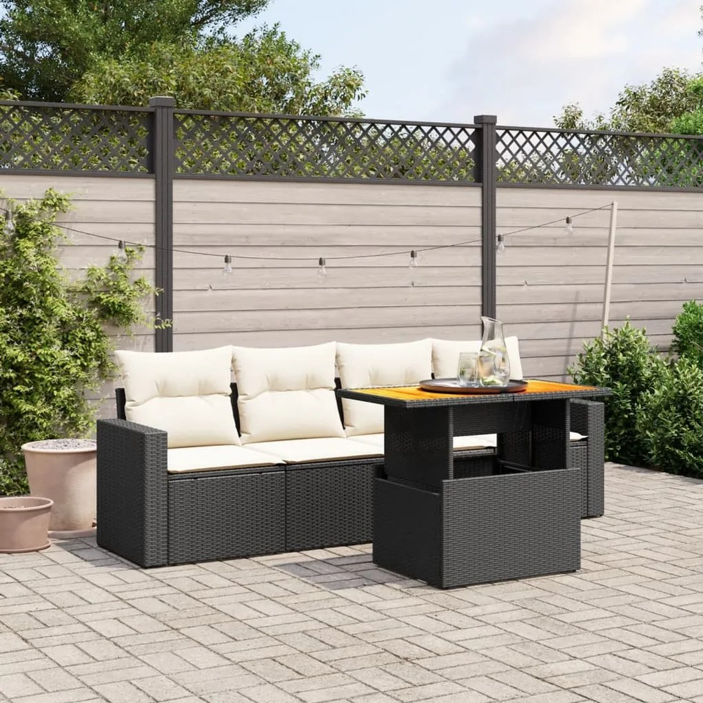 vidaXL 5 pcs conjunto sofás de jardim com almofadões vime PE preto