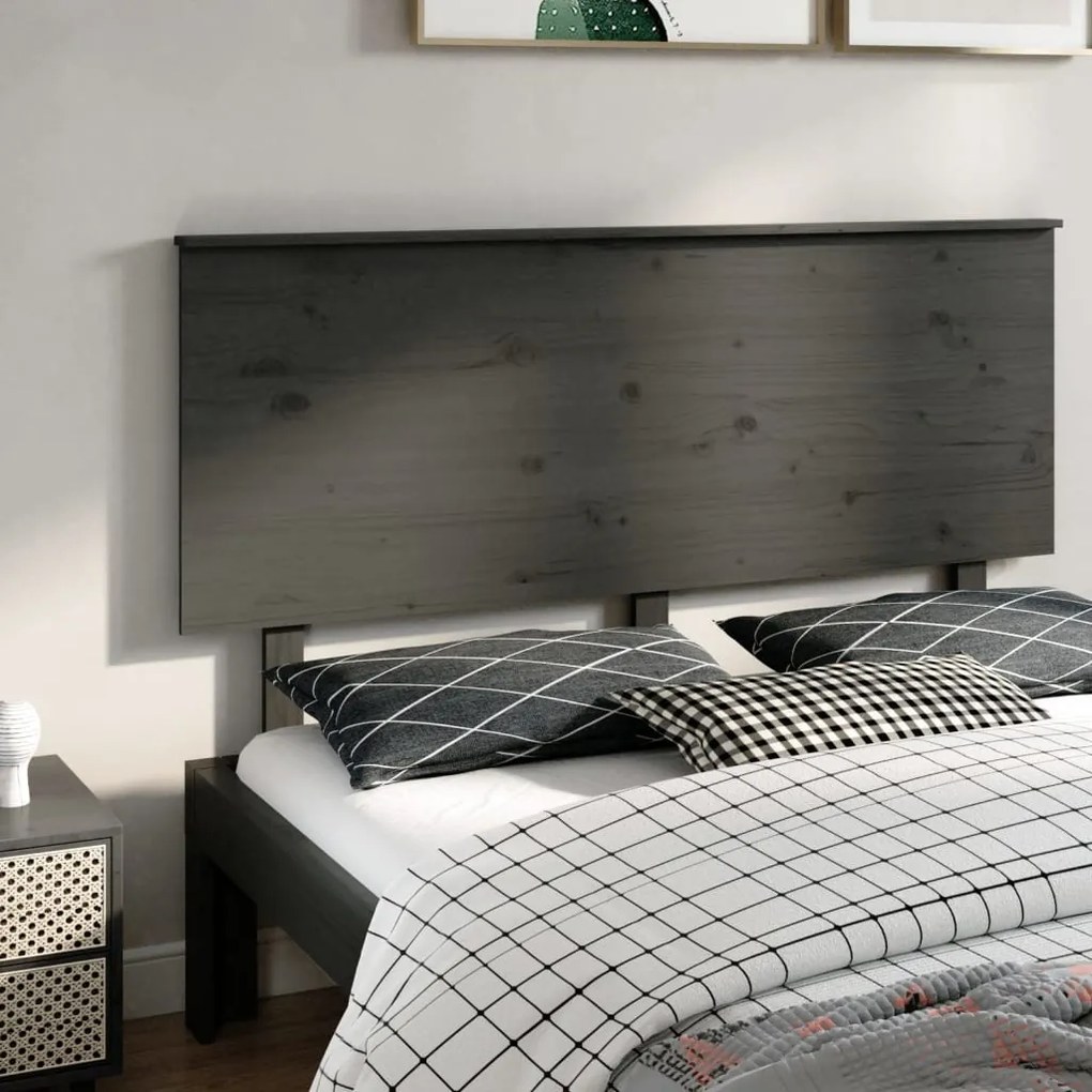 vidaXL Cabeceira de cama 154x6x82,5 cm pinho maciço cinzento