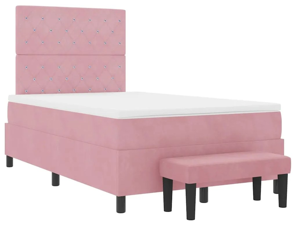 Cama Box Spring com Colchão &amp; Banco Rosa 120x190 cm Veludo