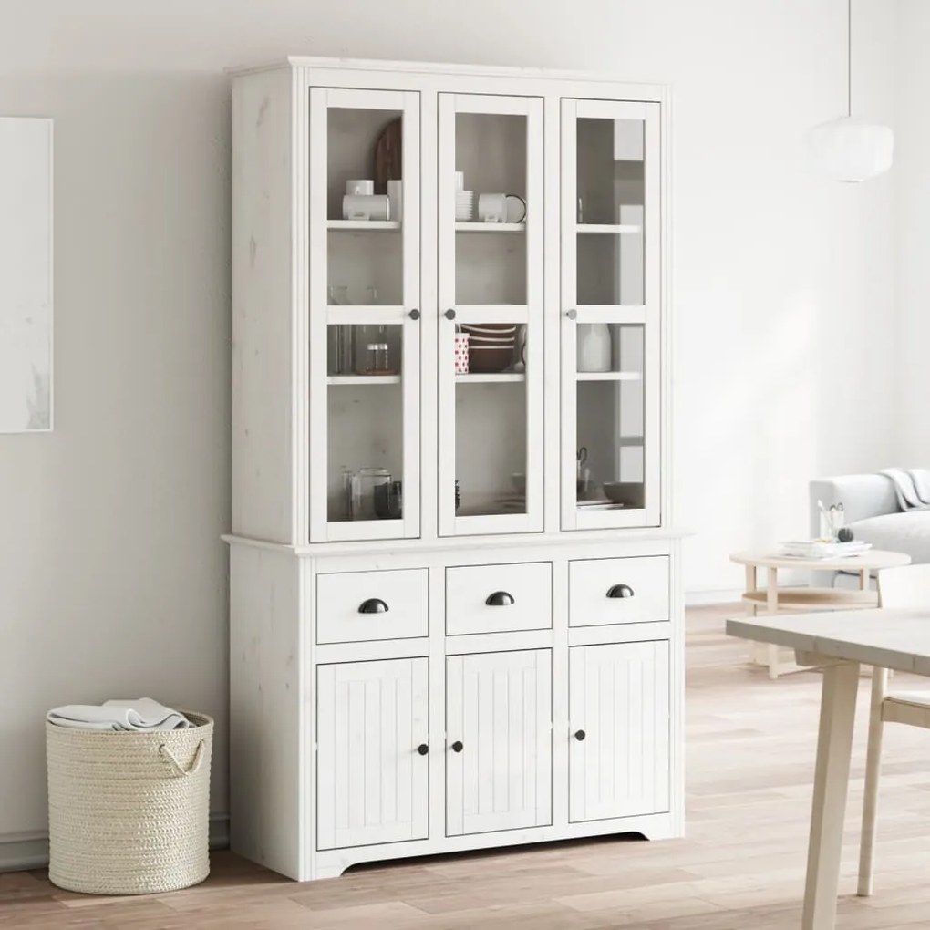 vidaXL Aparador alto BODO 115,5x43x200,5 cm pinho maciço branco