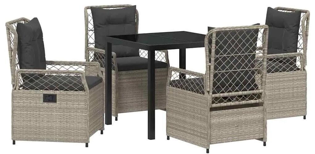 Conjunto de Jantar pra Jardim - 5 Peças Cinza Claro em Poly Rattan