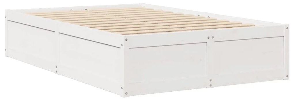 Cama com colchão 140x190 cm madeira de pinho maciça branco