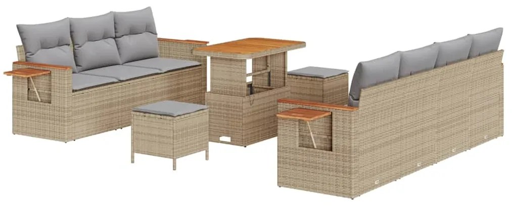 Conjunto de Sofá Jardim de 10 Peças com Almofadas Bege Rattan Poliméri