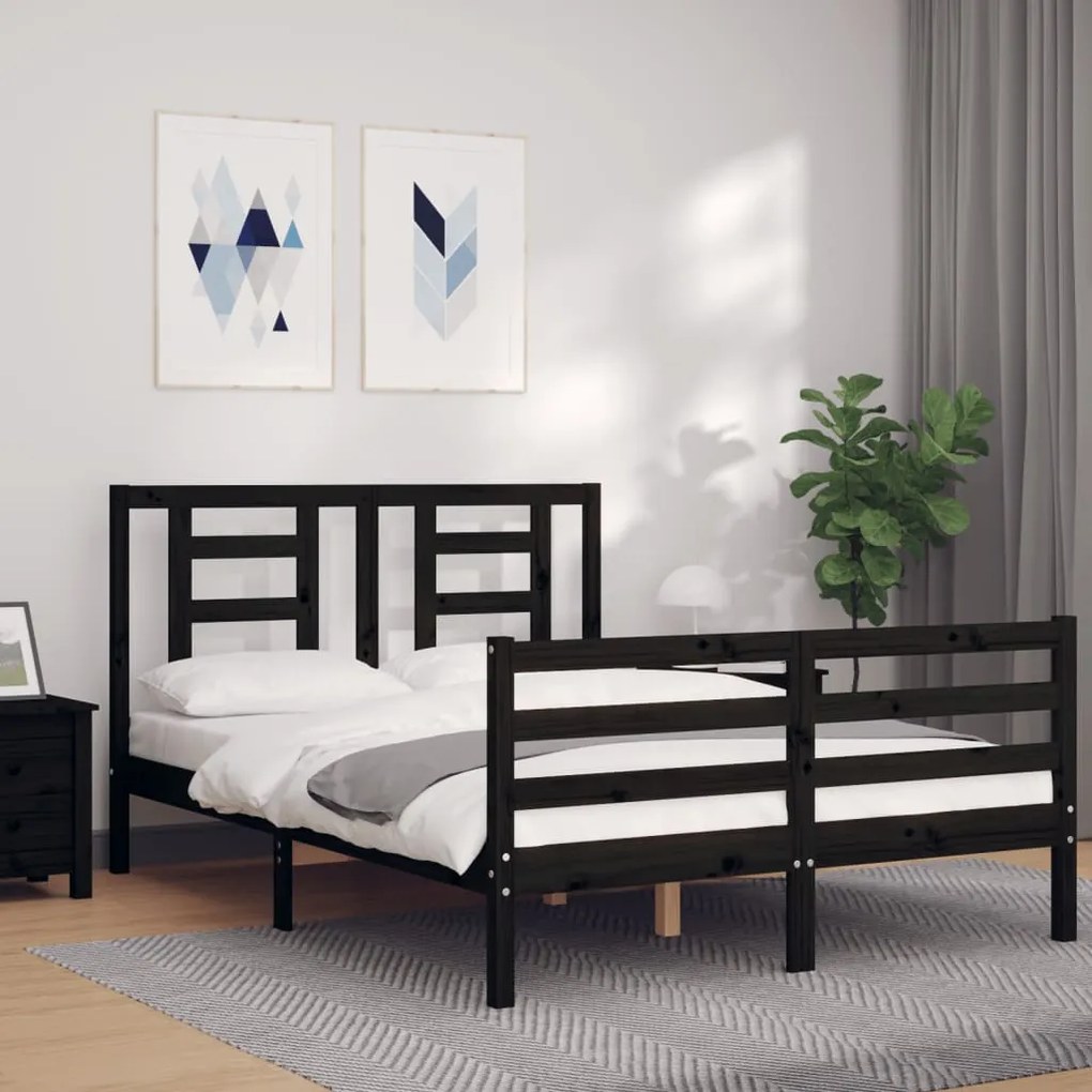 Estrutura de cama de casal c/ cabeceira madeira maciça preto