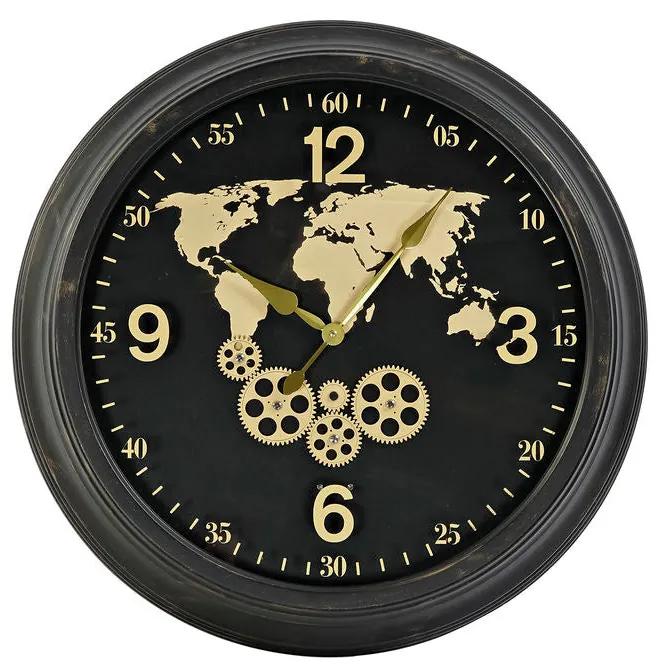 Relógio de Parede DKD Home Decor Mapa do Mundo Preto Metal Cristal Dourado (63.5 x 11 x 63.5 cm)
