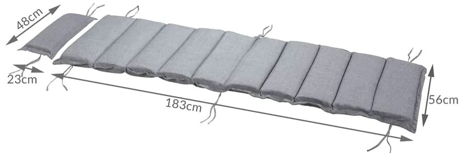 Almofada para espreguiçadeira 183x56x7cm cinza mesclado