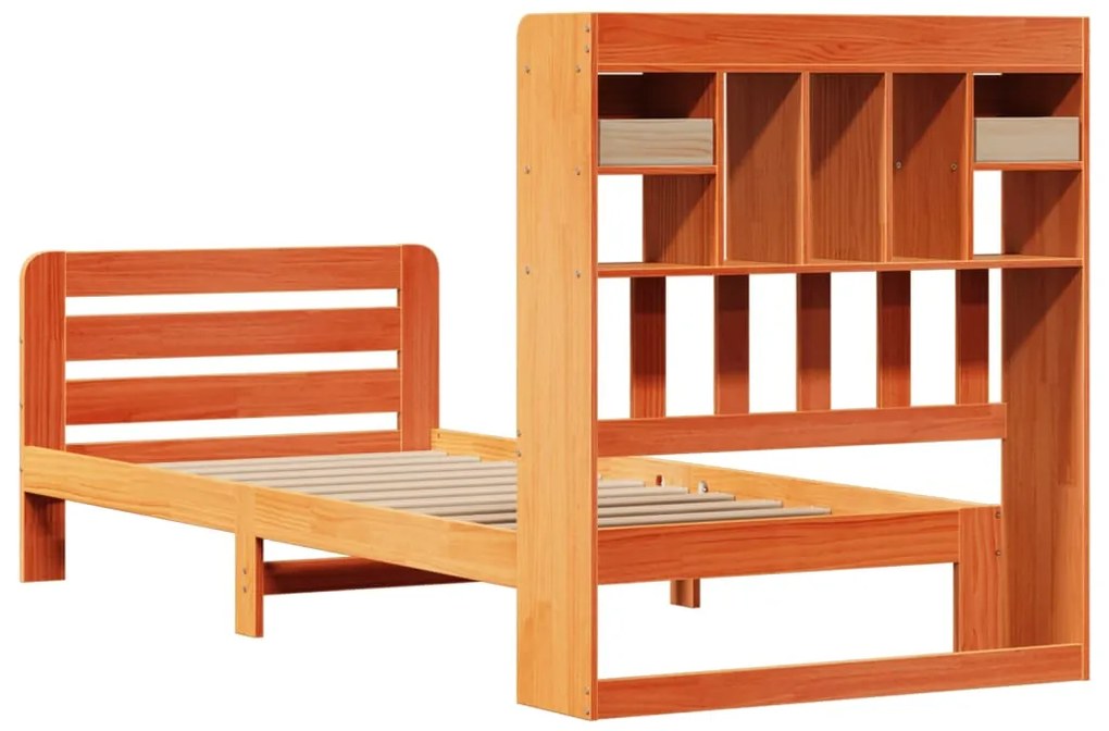 Cama com estante sem colchão 75x190cm pinho maciço castanho-mel