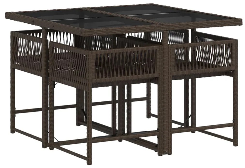 5 pcs conjunto jantar p/ jardim c/ almofadões vime PE castanho