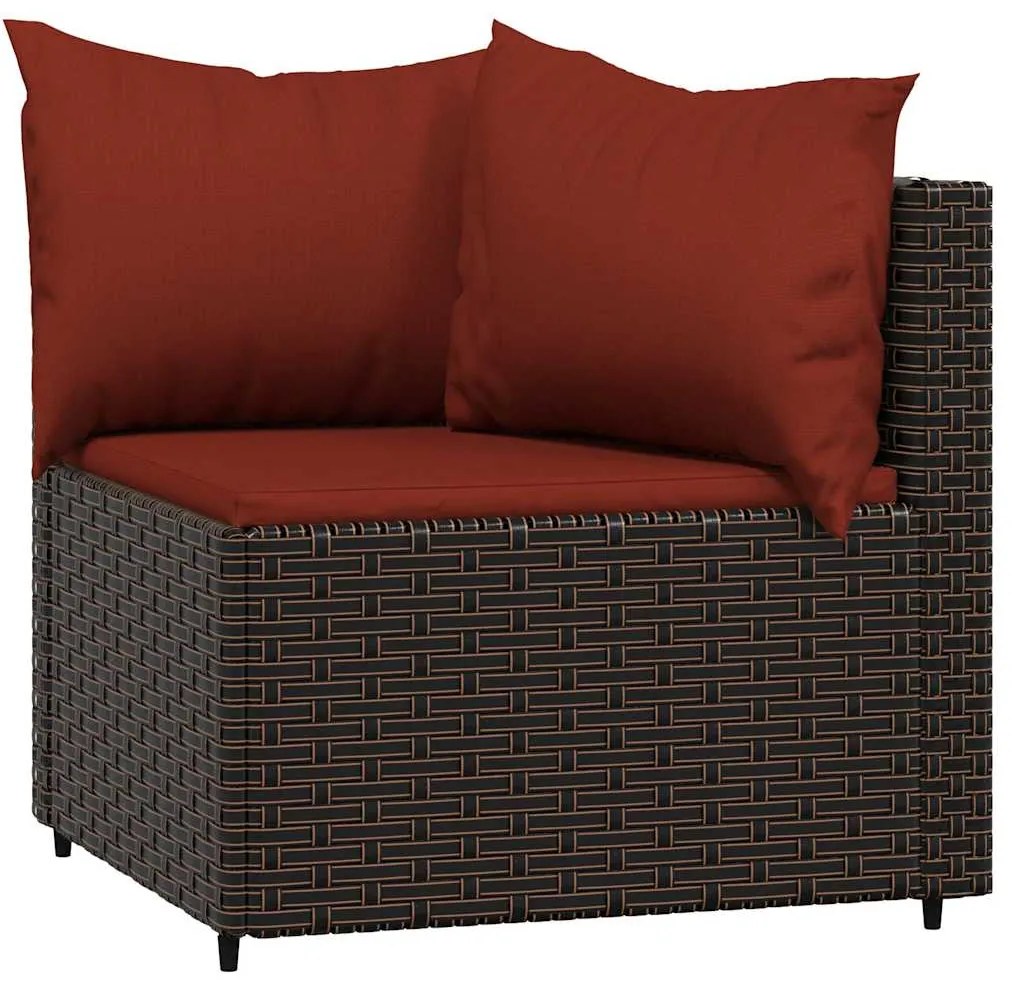 3 pcs conjunto lounge jardim c/ almofadões vime PE castanho