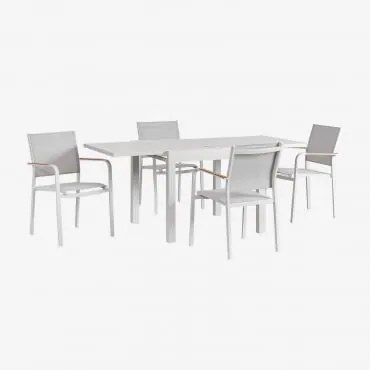 Conjunto De Mesa Retangular 90-180x90 Cm Extensível Em Alumínio Starmi E 4 Cadeiras De Jardim Empilháveis Em Alumínio Archer Gardénia Branco - Sklum
