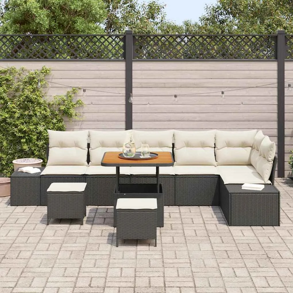 Conjunto de Sofá de Jardim vidaXL de 9 Peças com Almofadas Preto Ratta