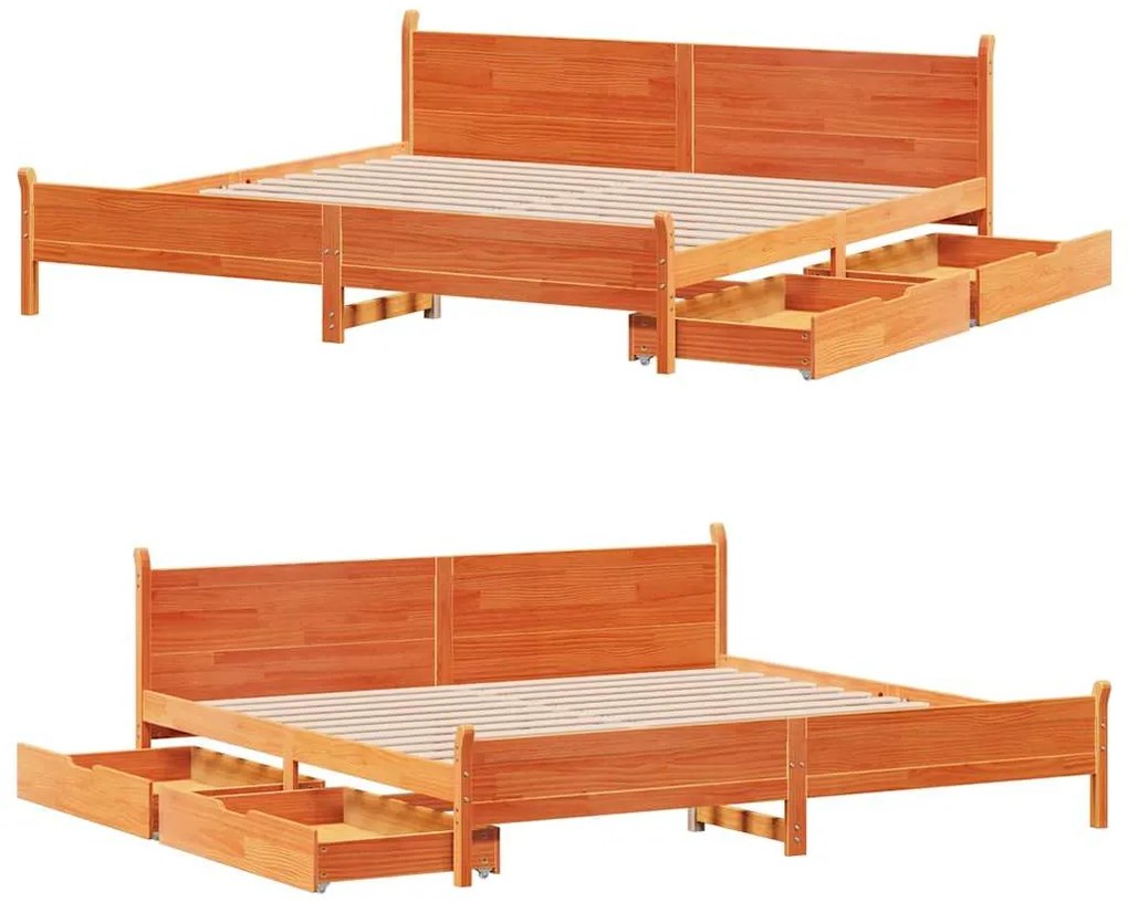 Cama sem colchão 200x200 cm pinho maciço castanho-mel