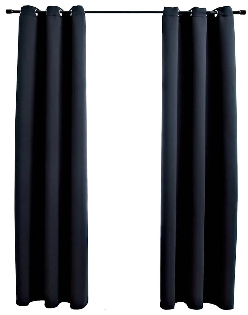 vidaXL Cortinas Blackout com Argolas 2 peças Tecido Preto 97x213 cm