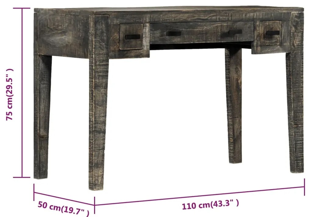 Secretária 110x50x75 cm madeira de mangueira maciça preto