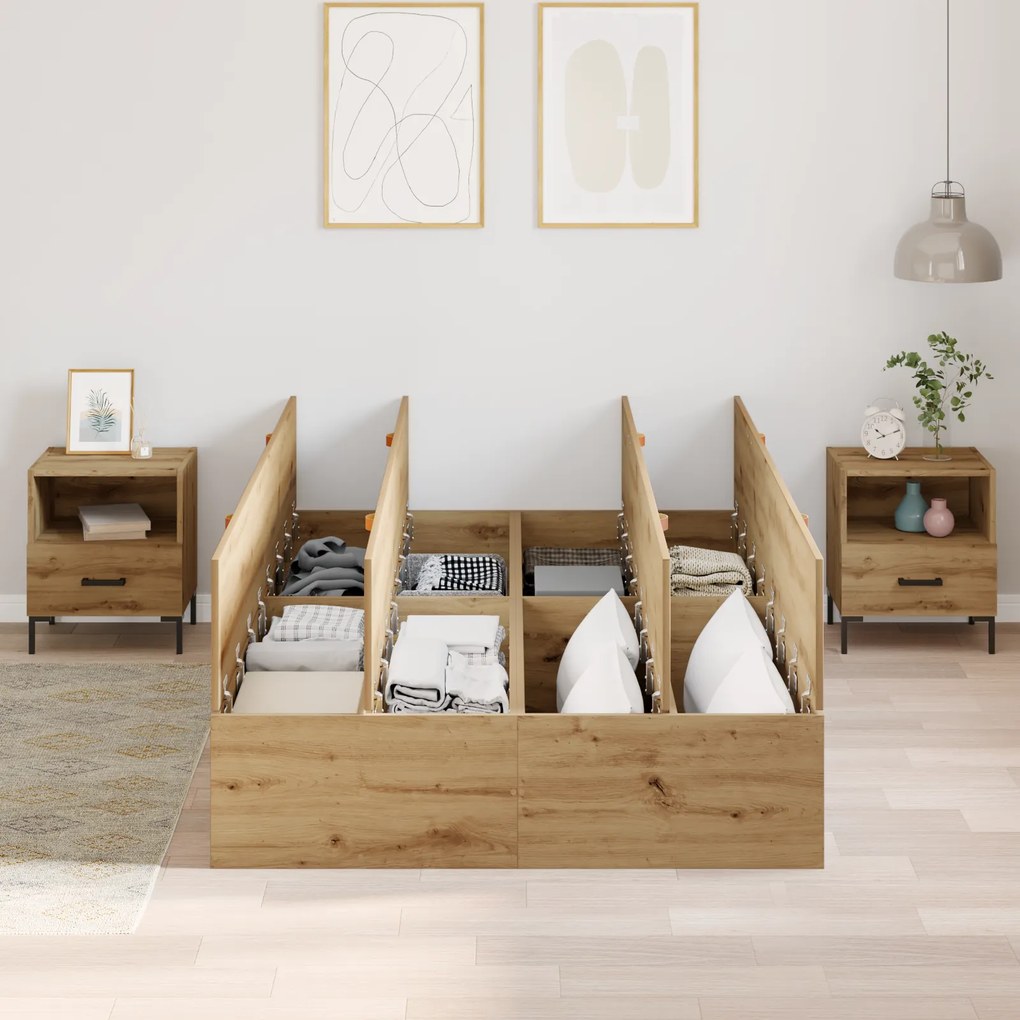Cama de Armazenamento vidaXL Artisan Carvalho 120x190 cm
