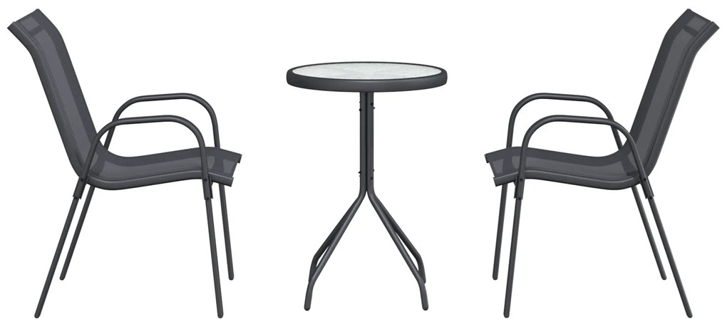 Conjunto Bistro de Jardim de 3 Peças Cinza Textilene e Aço