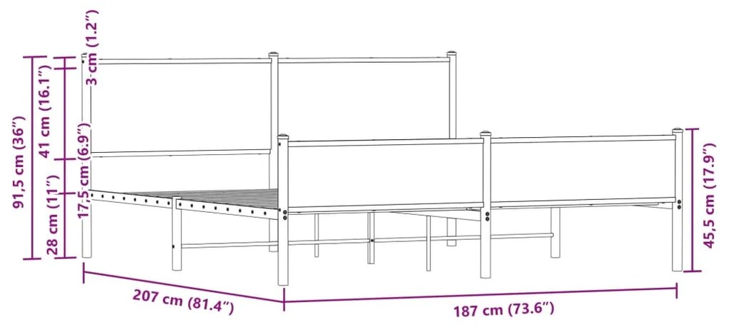 Estrutura de cama sem colchão 180x200cm metal carvalho sonoma