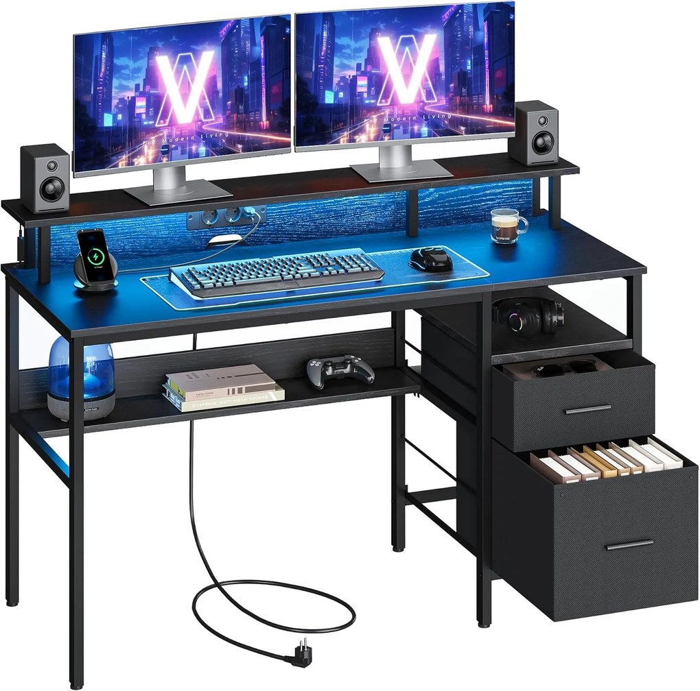 Mesa de escritório com iluminação LED integrada | VASAGLE | 55 x 135 x 89 cm | LWD094B56.