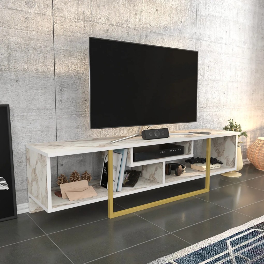 Móvel TV Asal – Dourado e Branco – 150x35,2x40 cm