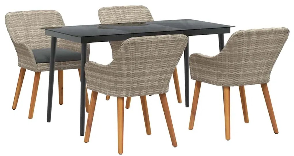 Conjunto de sala de jantar 5 pcs Cinza claro e preto Largo