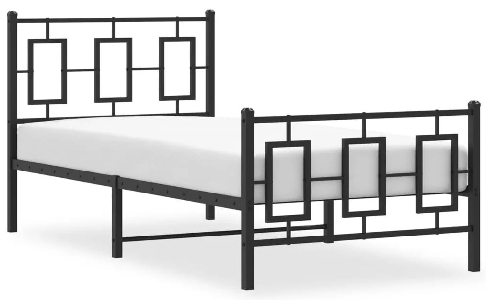 Estrutura de cama com cabeceira e pés 90x200 cm metal preto