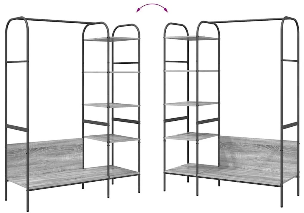 Cabideiro com Prateleiras Cinzento Sonoma 120x44x160 cm Madeira de Eng