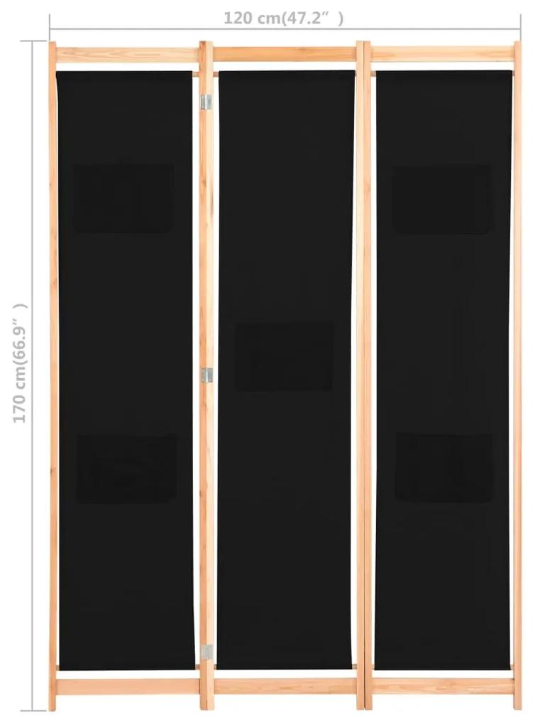 Divisória de quarto com 3 painéis 120x170x4 cm tecido preto