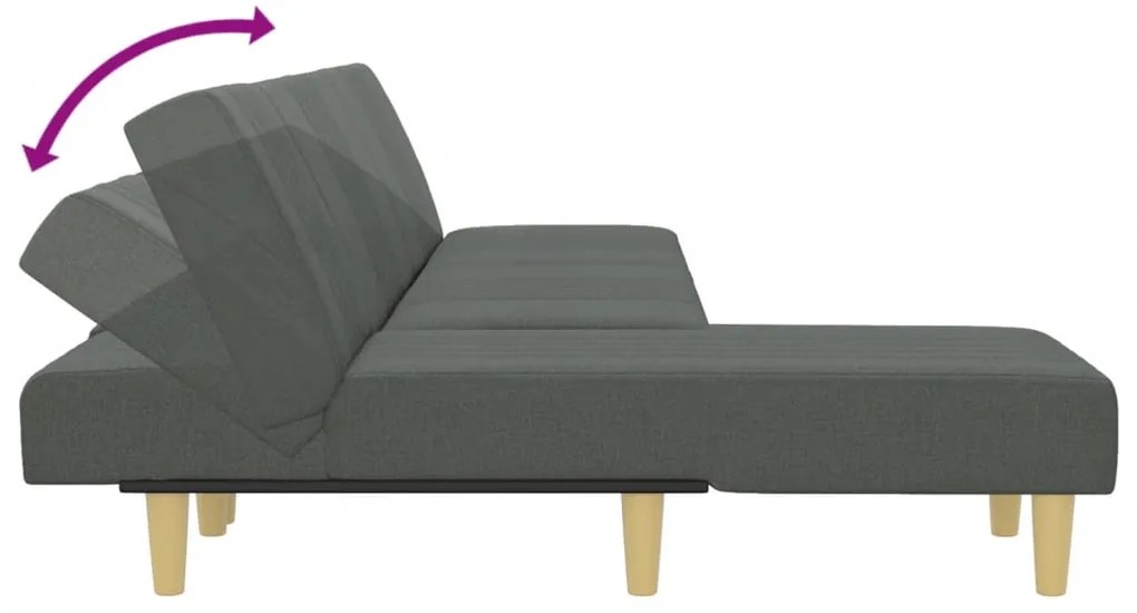 Sofá-cama em forma de L 255x140x70 cm tecido cinzento-escuro