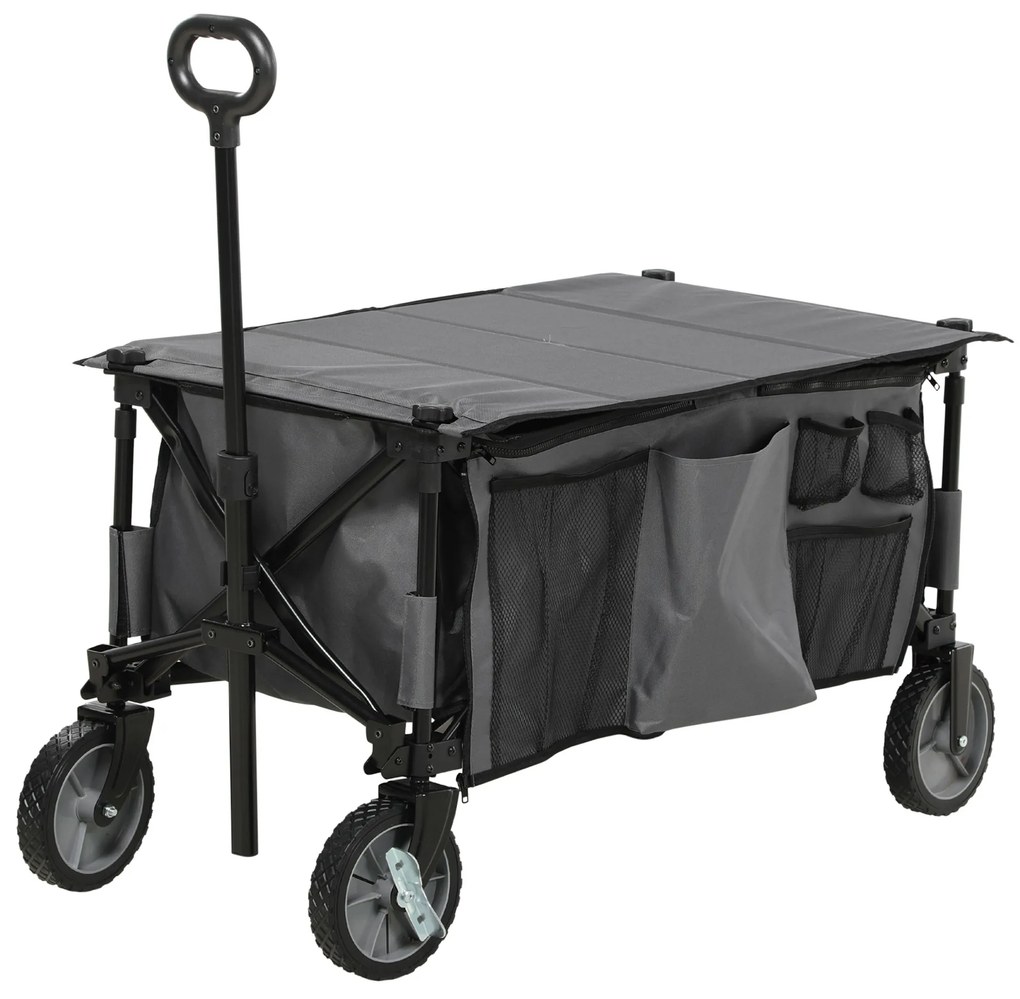 Outsunny Carrinho de Jardim Dobrável Lona Removível Pega Telescópica Inclinação Ajustável 5 Bolsos 108x55x93 cm Cinza Escuro | Aosom Portugal