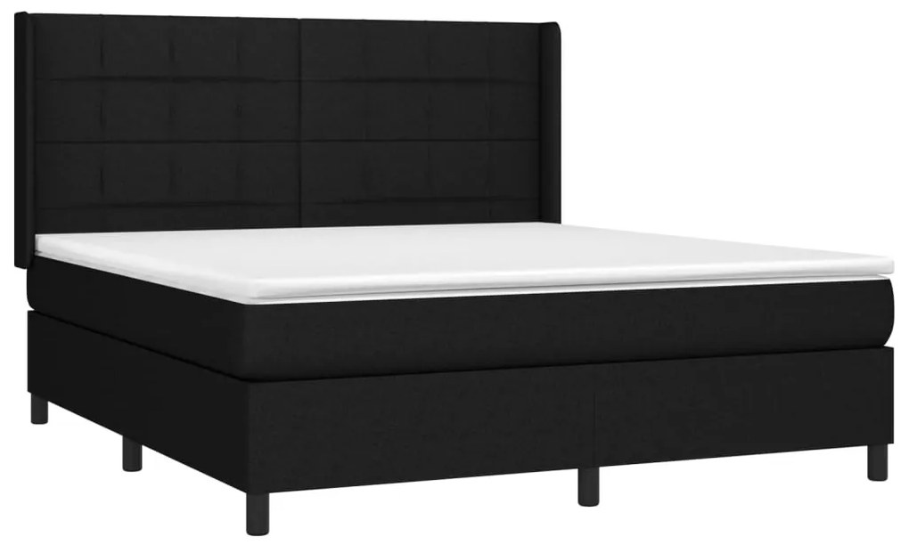 Cama box spring c/ colchão e LED 180x200 cm tecido preto