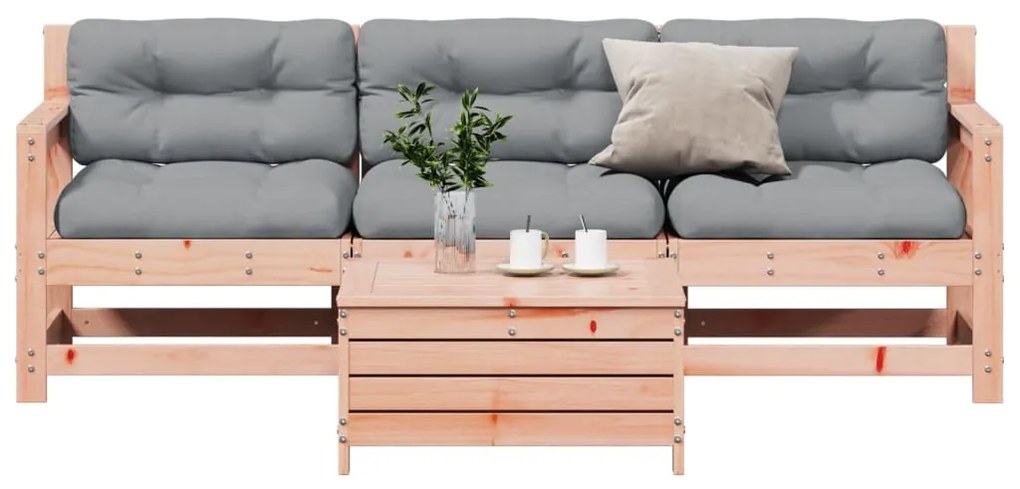 vidaXL 4 pcs conj. lounge jardim com almofadões madeira douglas maciça