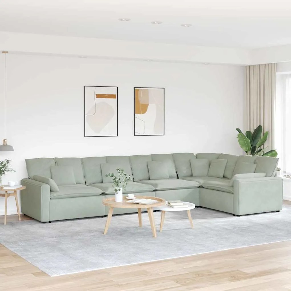 vidaXL Sofá modular com almofadas veludo cinzento-claro