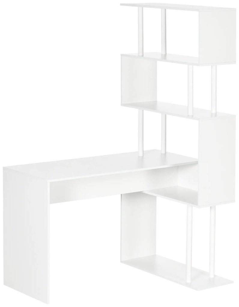 HOMCOM Secretária de Canto Secretária de Computador em Forma de L com Prateleiras de 4 Níveis em Madeira 120x80x176 cm Branco | Aosom Portugal