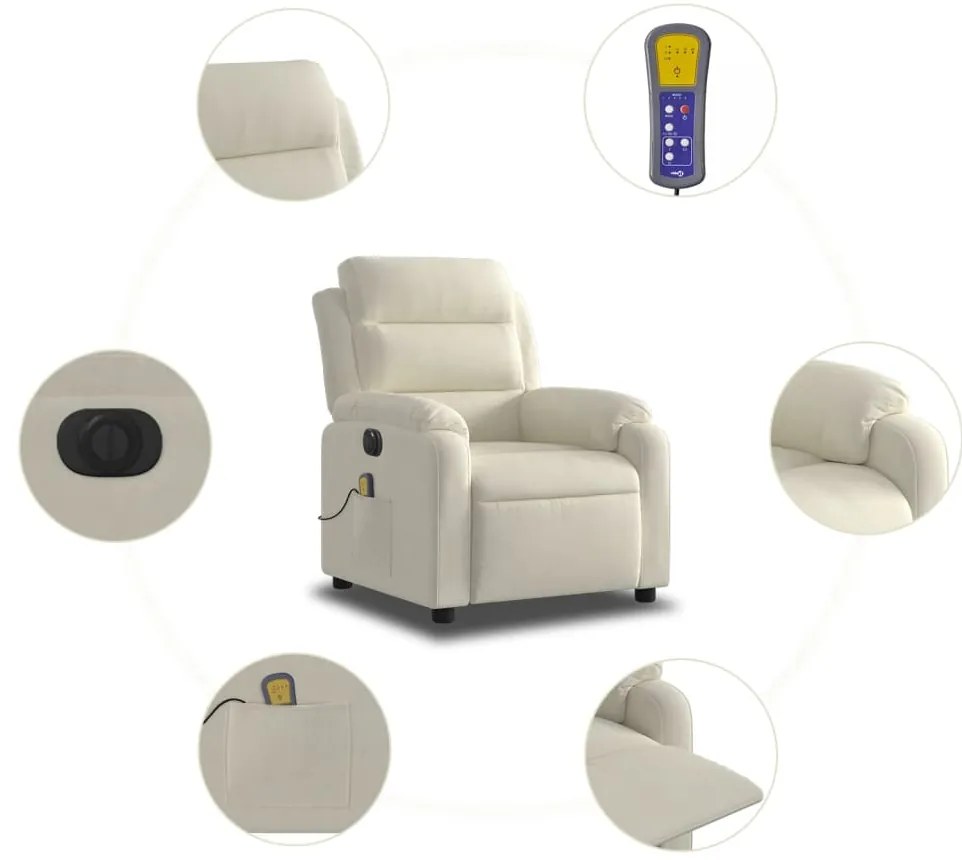 Poltrona de massagens reclinável elétrica veludo cor creme