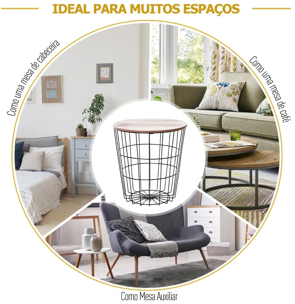 Mesa de centro para sofá Com espaço de armazenamento Estilo Industrial