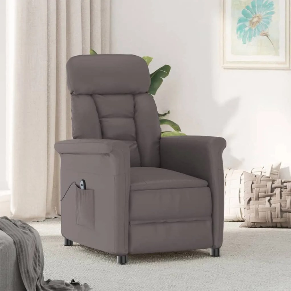 3098344 vidaXL Poltrona reclinável elétrica couro artificial cinzento
