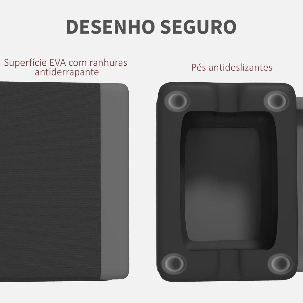 Step para Fitness Antideslizante Altura Regulável 3 Níveis de 10,5/15,5/20,5 cm Capacidade 250 kg 77x36x20,5 cm Cinza e Preto