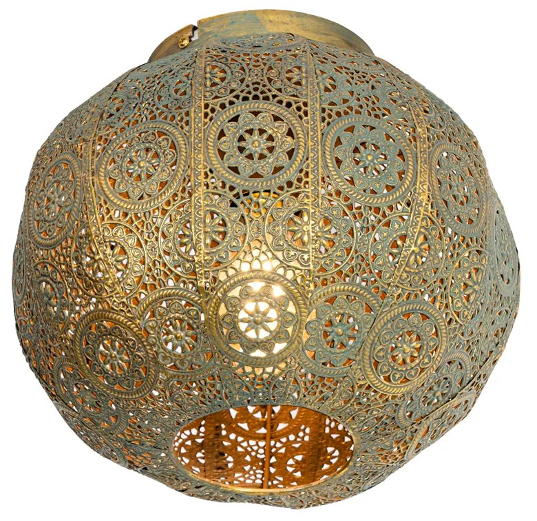 Candeeiro de teto oriental dourado com verde 28,5 cm - Baloo Oriental