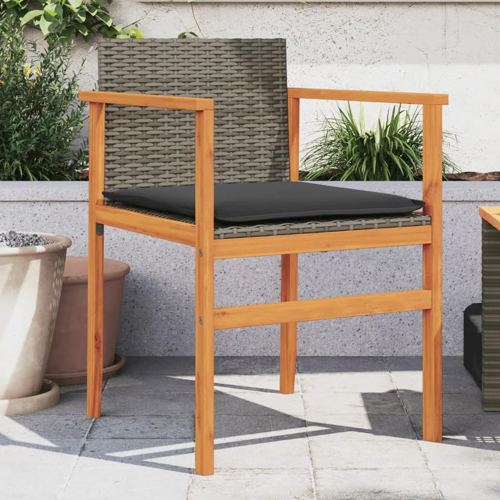 Cadeiras de jardim c/ almofadões 2 pcs vime PE/madeira cinza