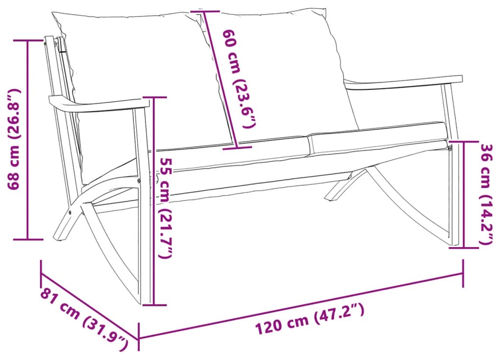 Banco de jardim com almofadões 120 cm aço preto