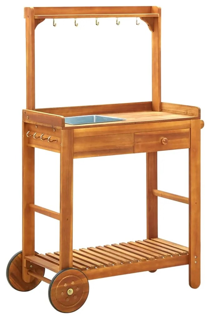 Trólei de cozinha/jardim madeira acácia maciça 92x43,5x141,5 cm