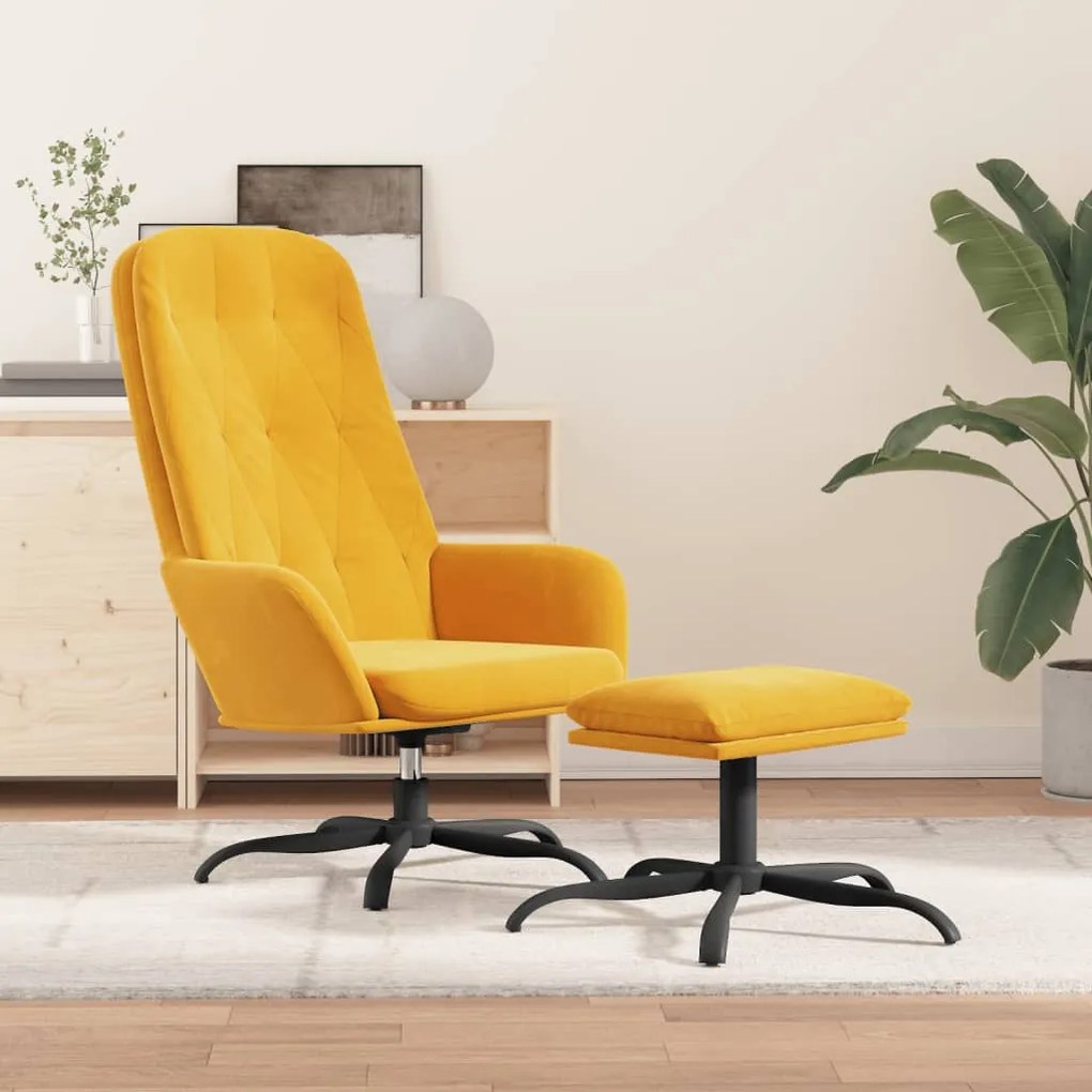 vidaXL Cadeira de descanso com banco p/ pés veludo amarelo mostarda