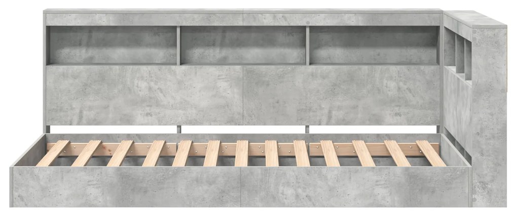 Cama com Estante Cinza Concreto 100x200 cm Madeira Engenheirada